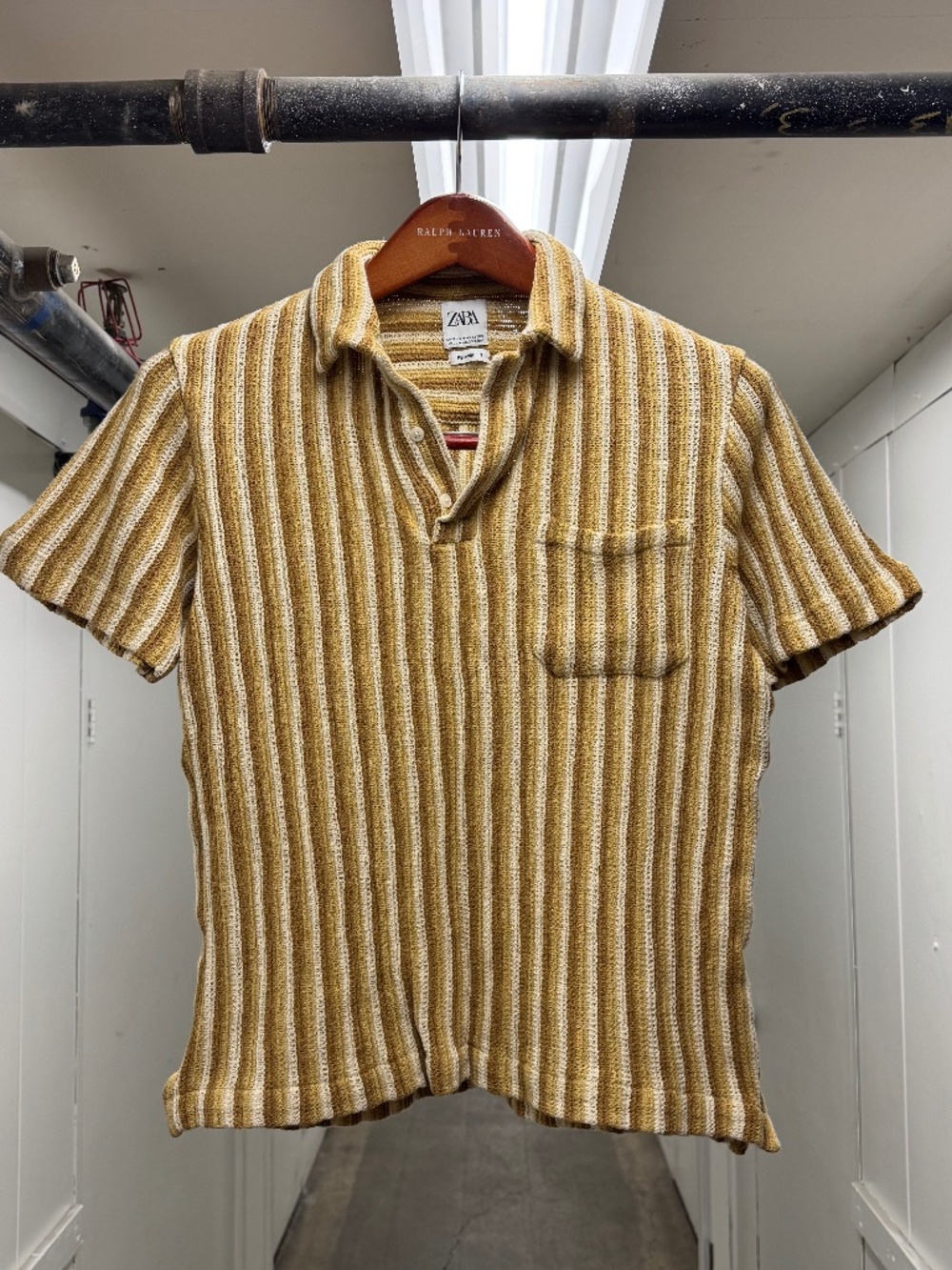 Zara Striped Beach Summer Loose Knit Earth Tone Polo